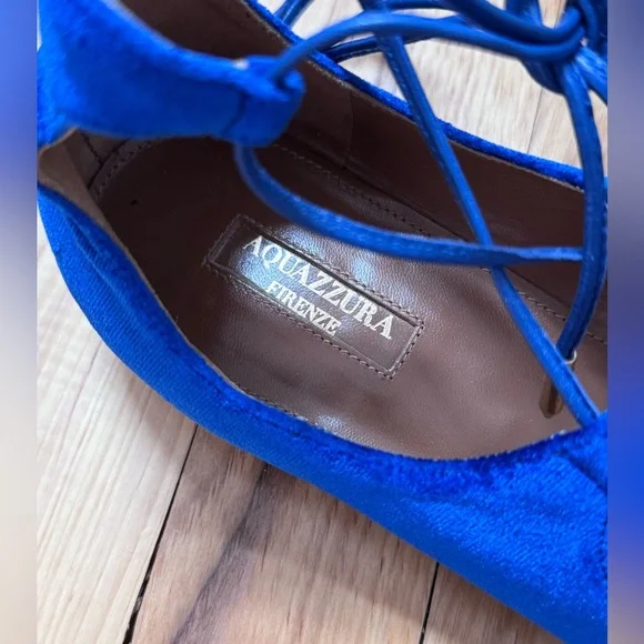 Aquazzura CobaltBlue Velvet Christy Ankle Tie Ballet Flats Size 10 US - Picture 4 of 7
